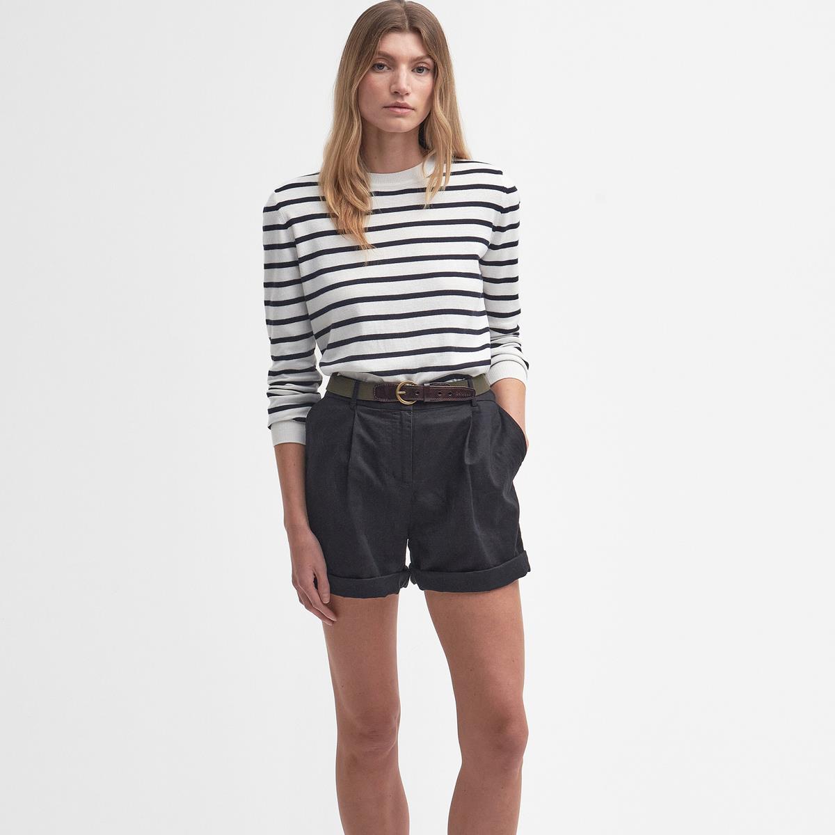 Cloud/Navy Barbour Womens Ellewood Stripe Knitted Jumper On Model