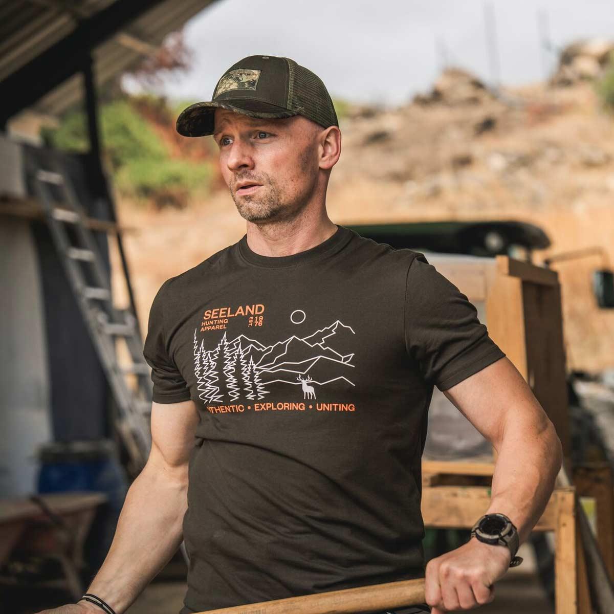 Pine Green Seeland Mens Landscape T-Shirt Lifestyle