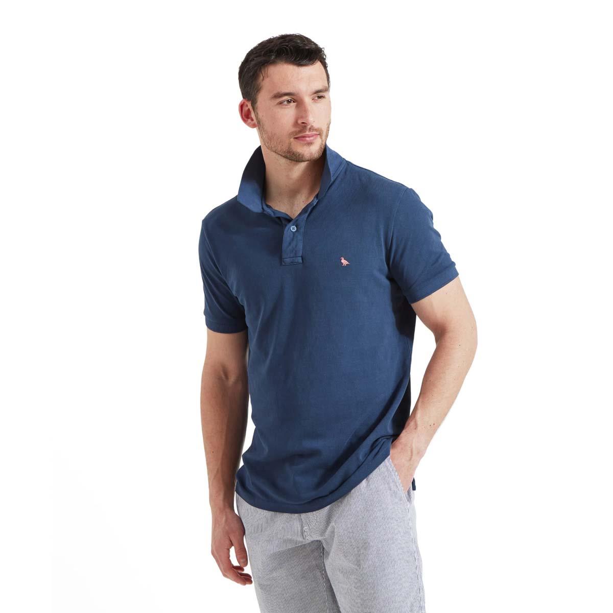 French Navy Schoffel Mens St Ives Garment Dyed Jersey Polo Shirt FRONT