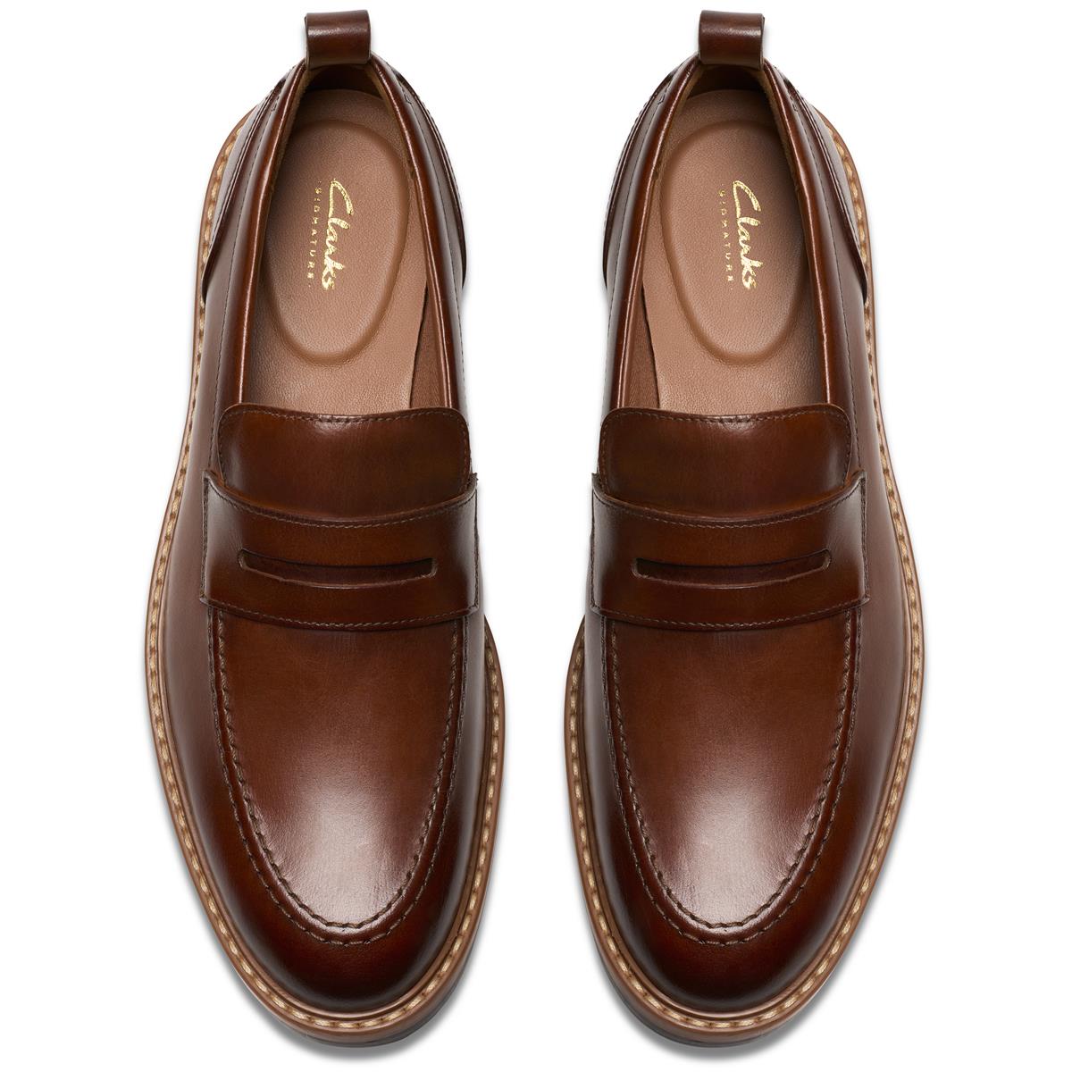 Mid Tan Leather Clarks Mens Aldwin Step Shoe Top