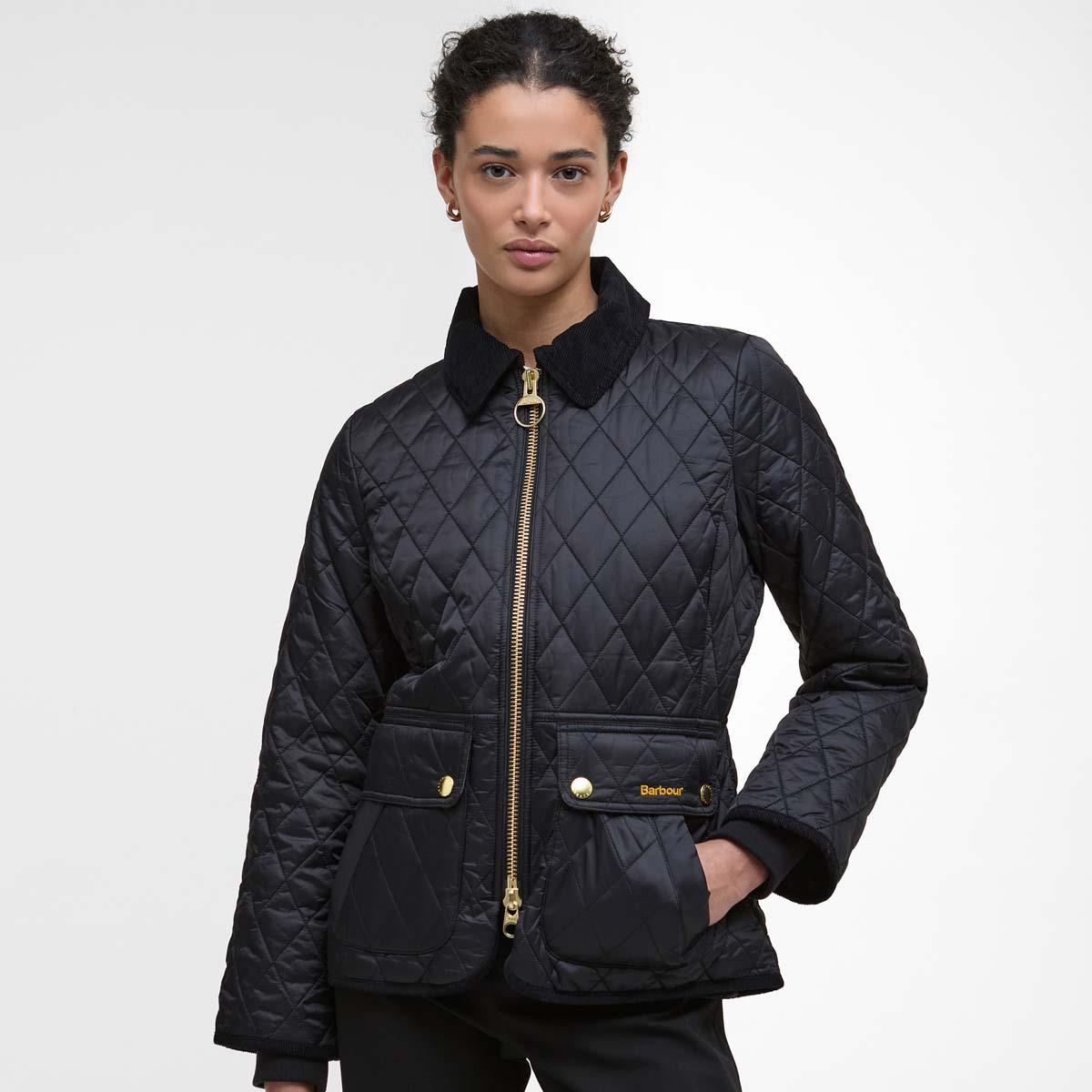 Black Barbour Womens Fitted Beadnell Quilt Jacket Front