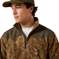Savannah Tan Camo Ariat Mens Basics Fleece Pullover Zip Neck Detail