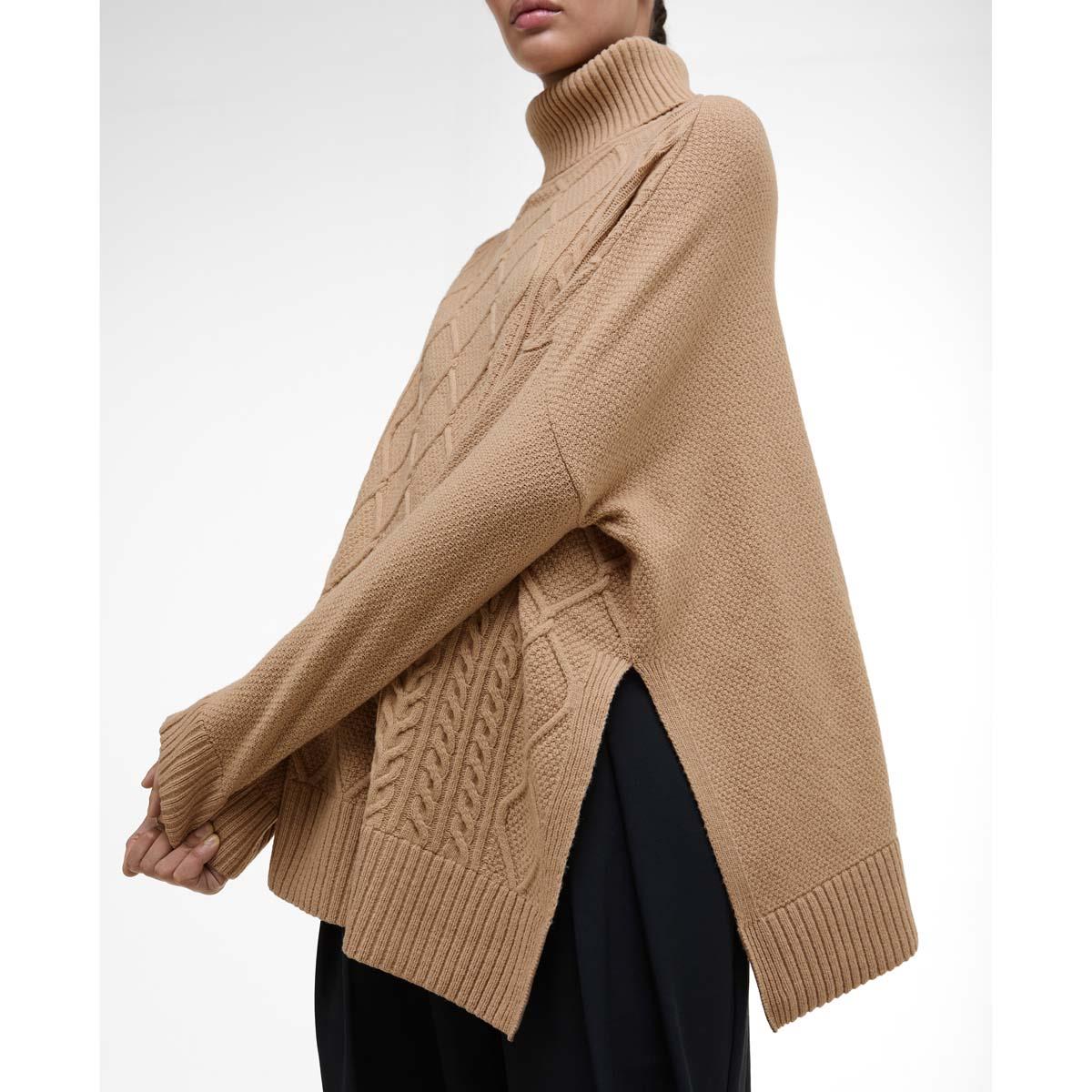 Pale Camel Barbour Womens Burne Knitted Cape Side