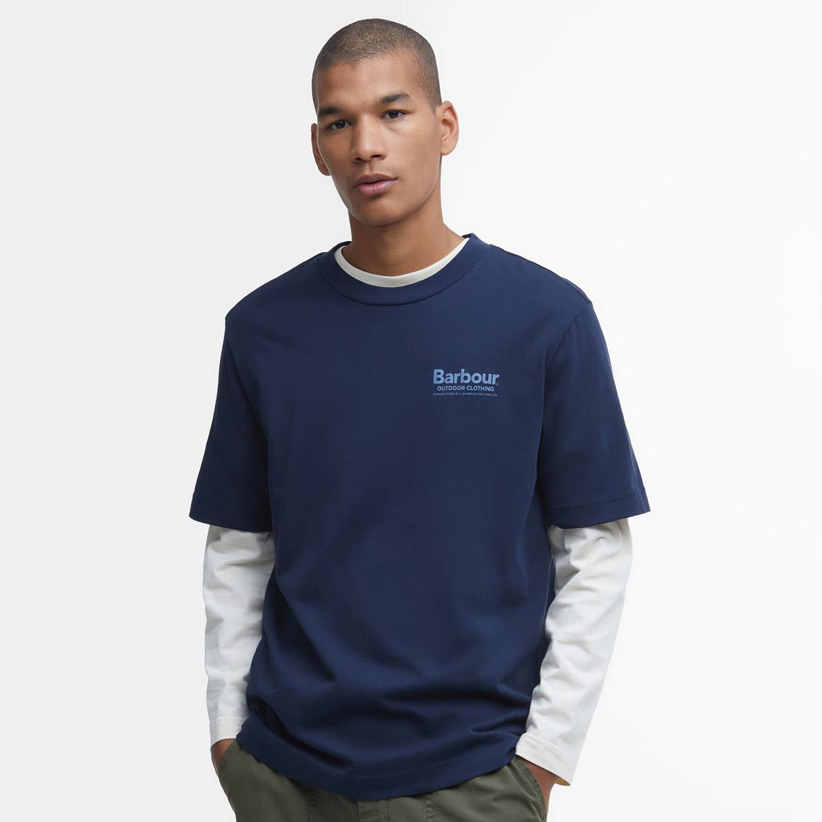 Navy Barbour Mens Thornley Relaxed Fit Graphic T-Shirt Model Front