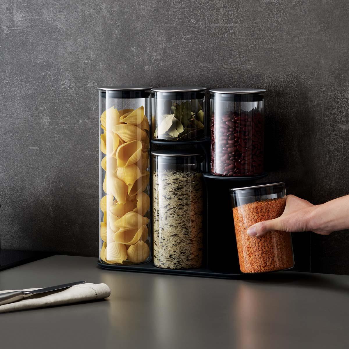Joseph Joseph Podium 100 5-piece Glass Storage Jar Set with Stand