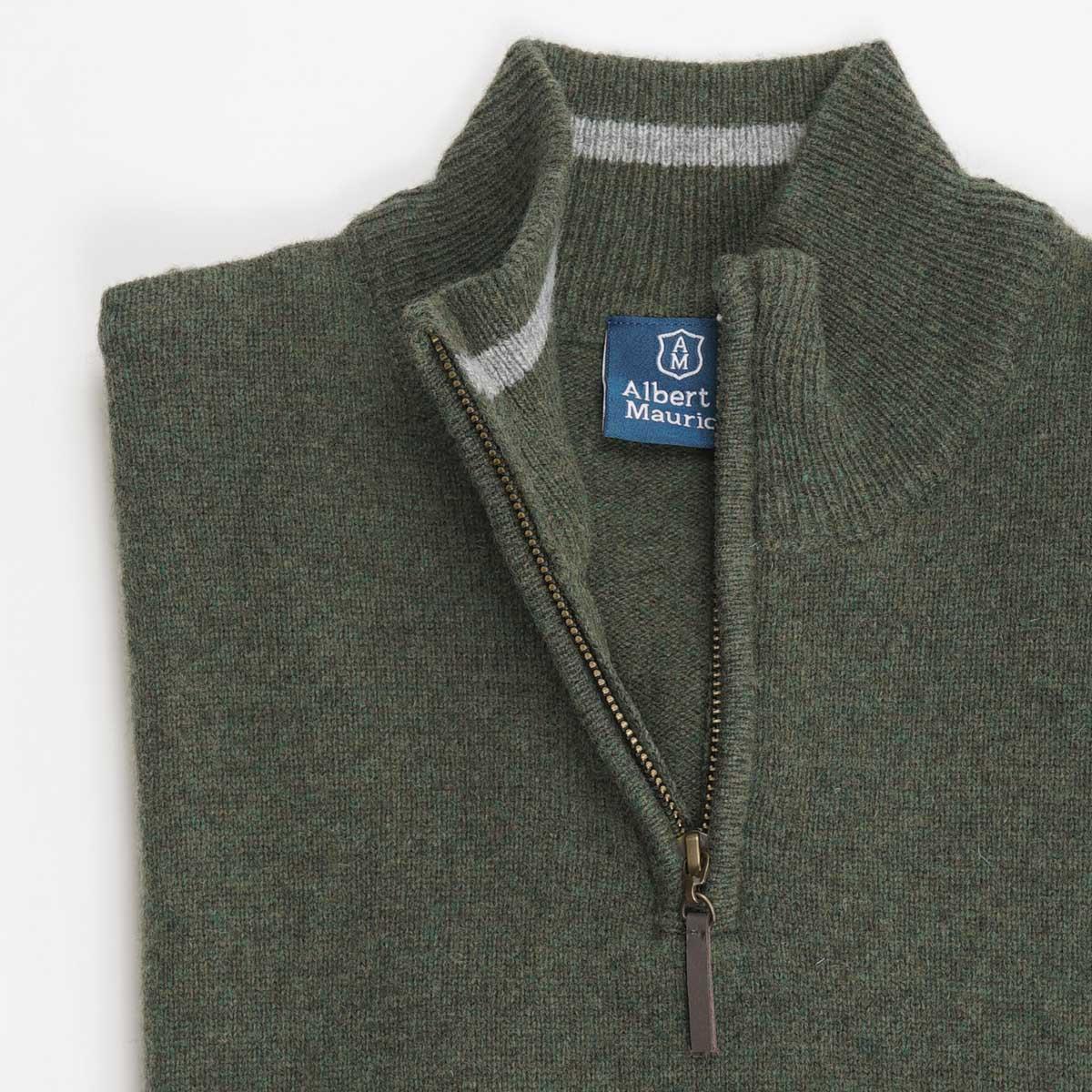 Albert and Maurice Netherton Zip Neck Lambswool Jumper Thyme