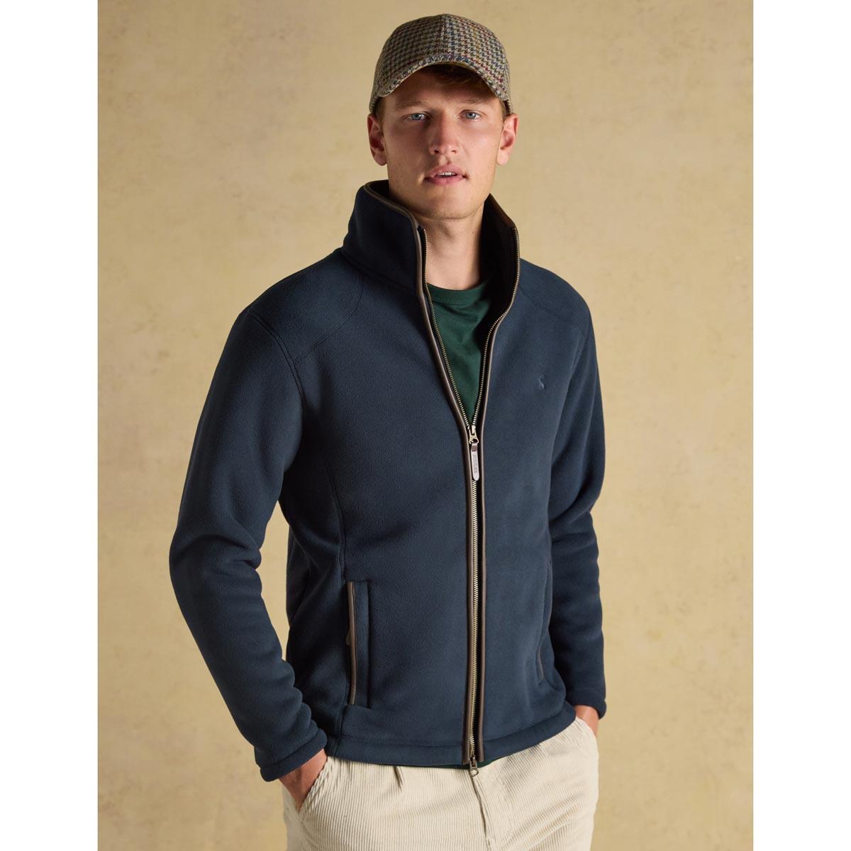 Navy Joules Mens Heritage Fleece Jacket On Model