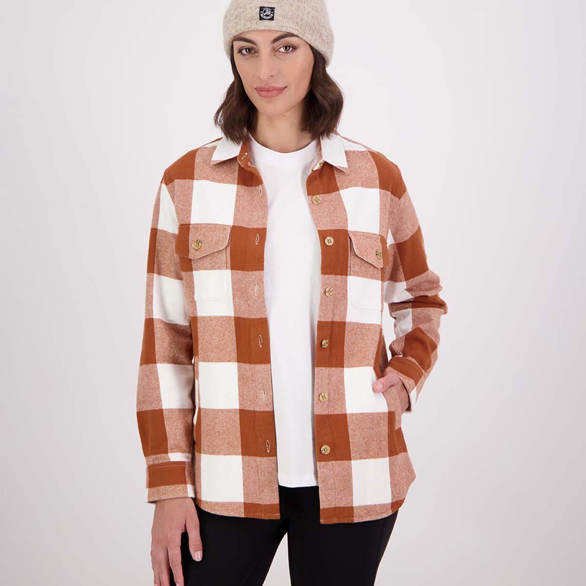 Rusty/White Swanndri Womens Rapaki Shacket On Model