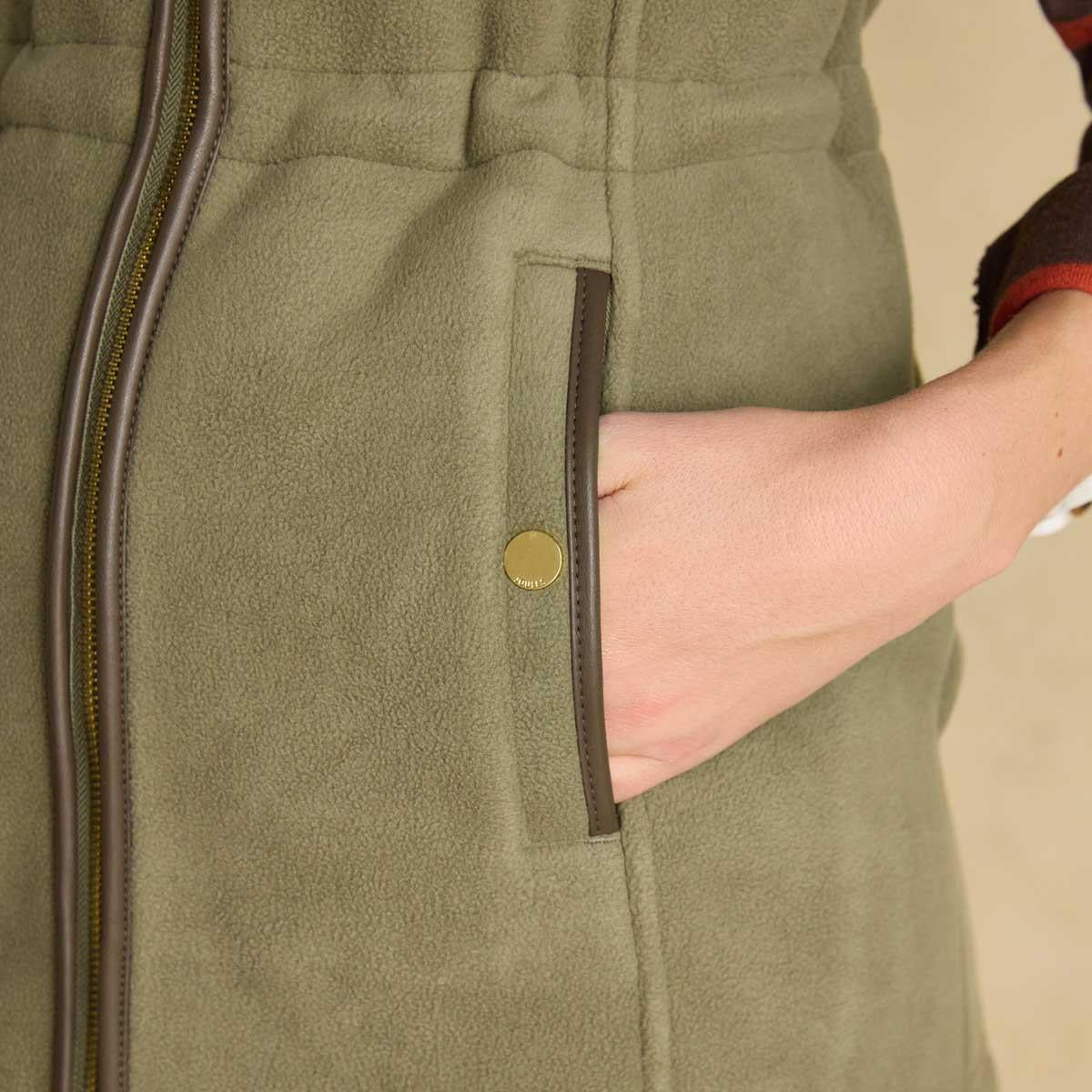 Light Green Joules Womens Heritage Longline Fleece Gilet Pocket