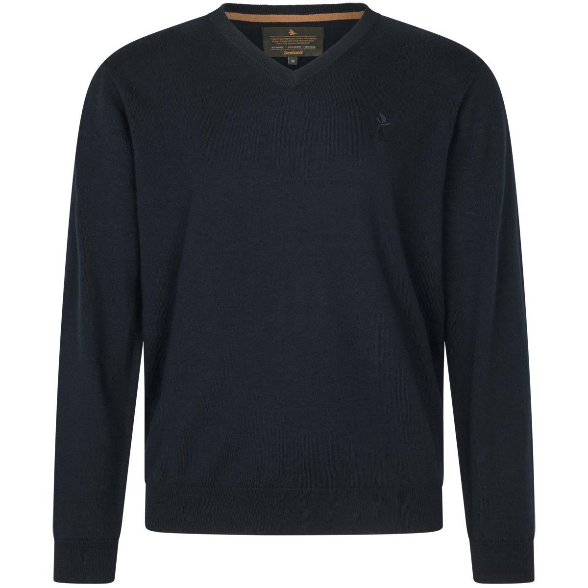 Dark Sapphire Seeland Mens Pine V-Neck Merino Pullover