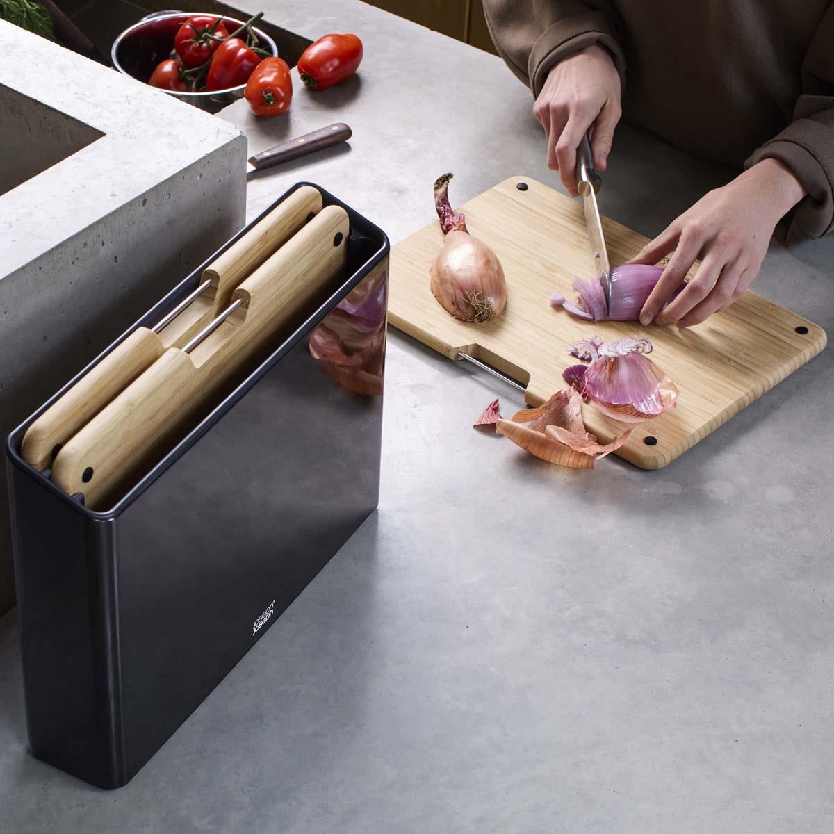 Black  Joseph Joseph Folio Steel Bamboo 3-Piece Chopping Board Set Lifestyle