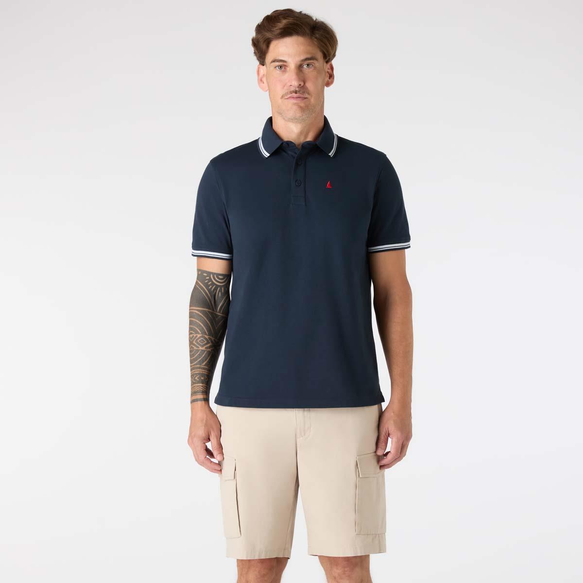 Navy Musto Mens Original Tipped Pique Polo front