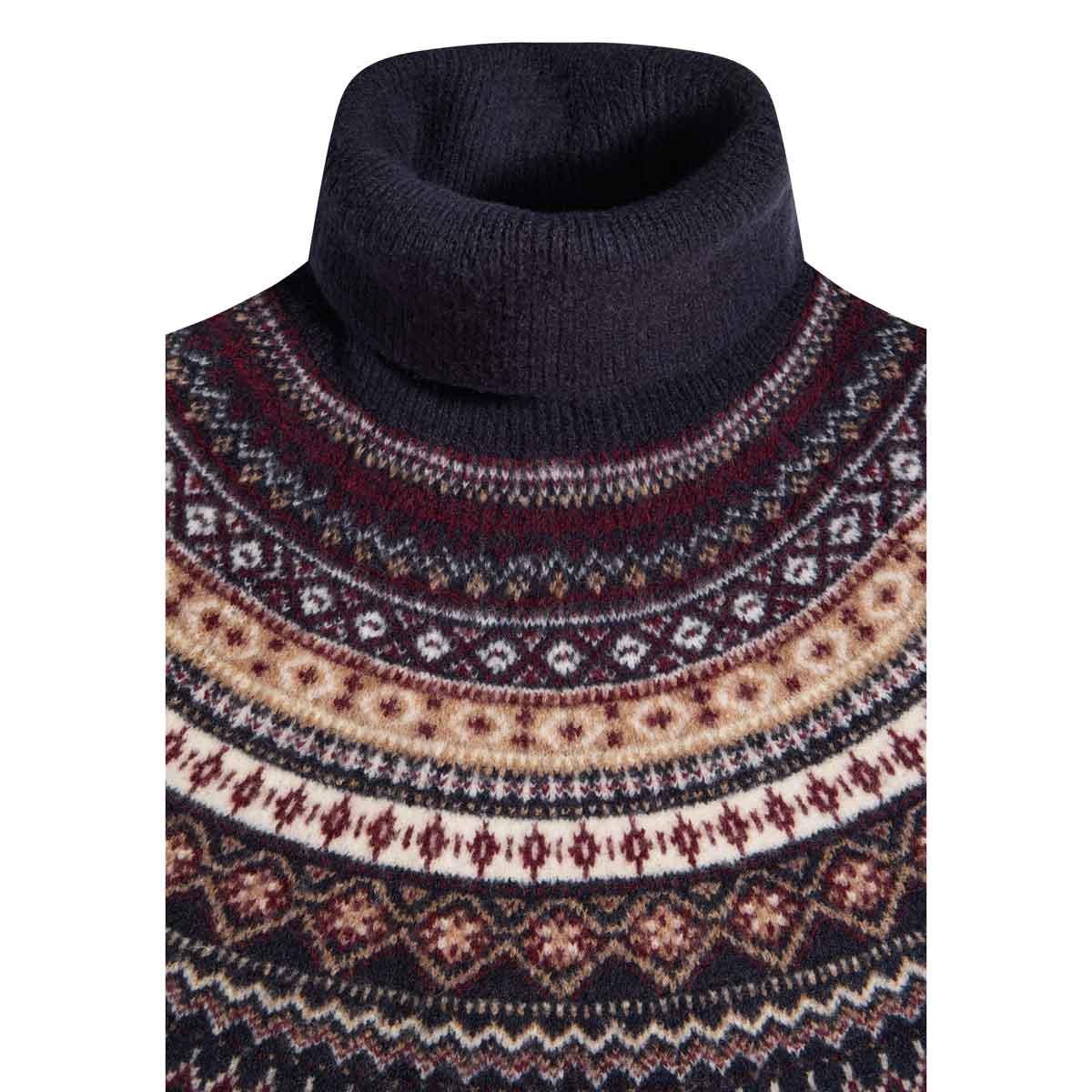 Ink Navy Holland Cooper Womens Rebecca Roll Neck Fair Isle Knit Jumper Neck Detail