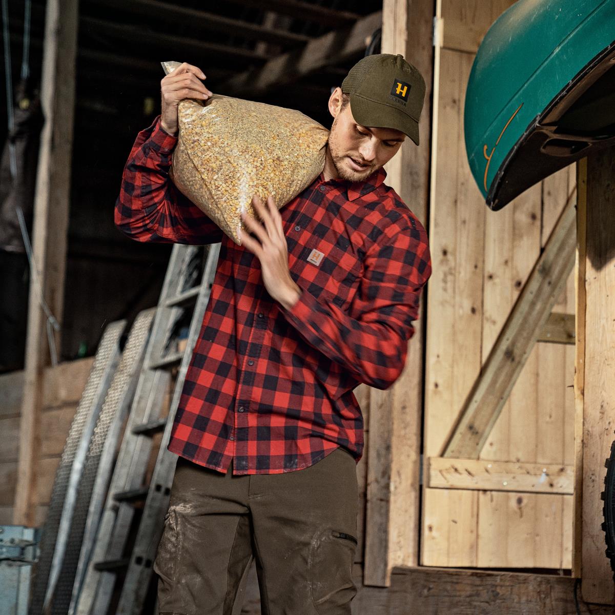 Red Check Harkila Mens Scandinavian Shirt Lifestyle
