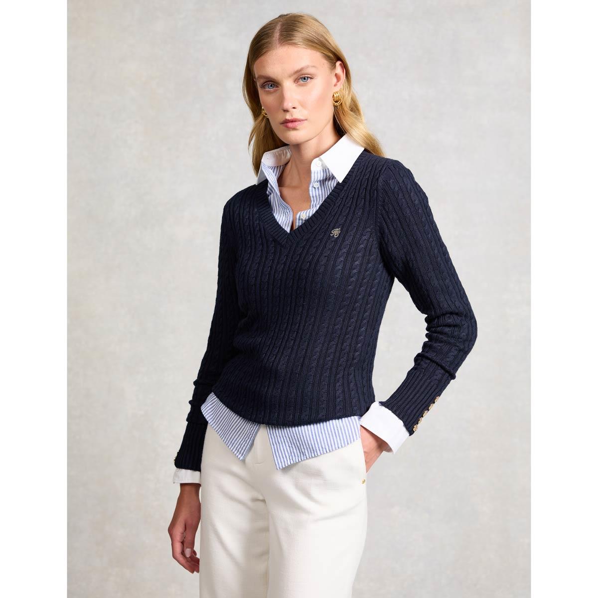 Holland Cooper Womens Seattle Cable V Neck Knit