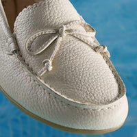 Cream Leather Clarks Womens Elliotte Sail Moccasin Shoes Close Up
