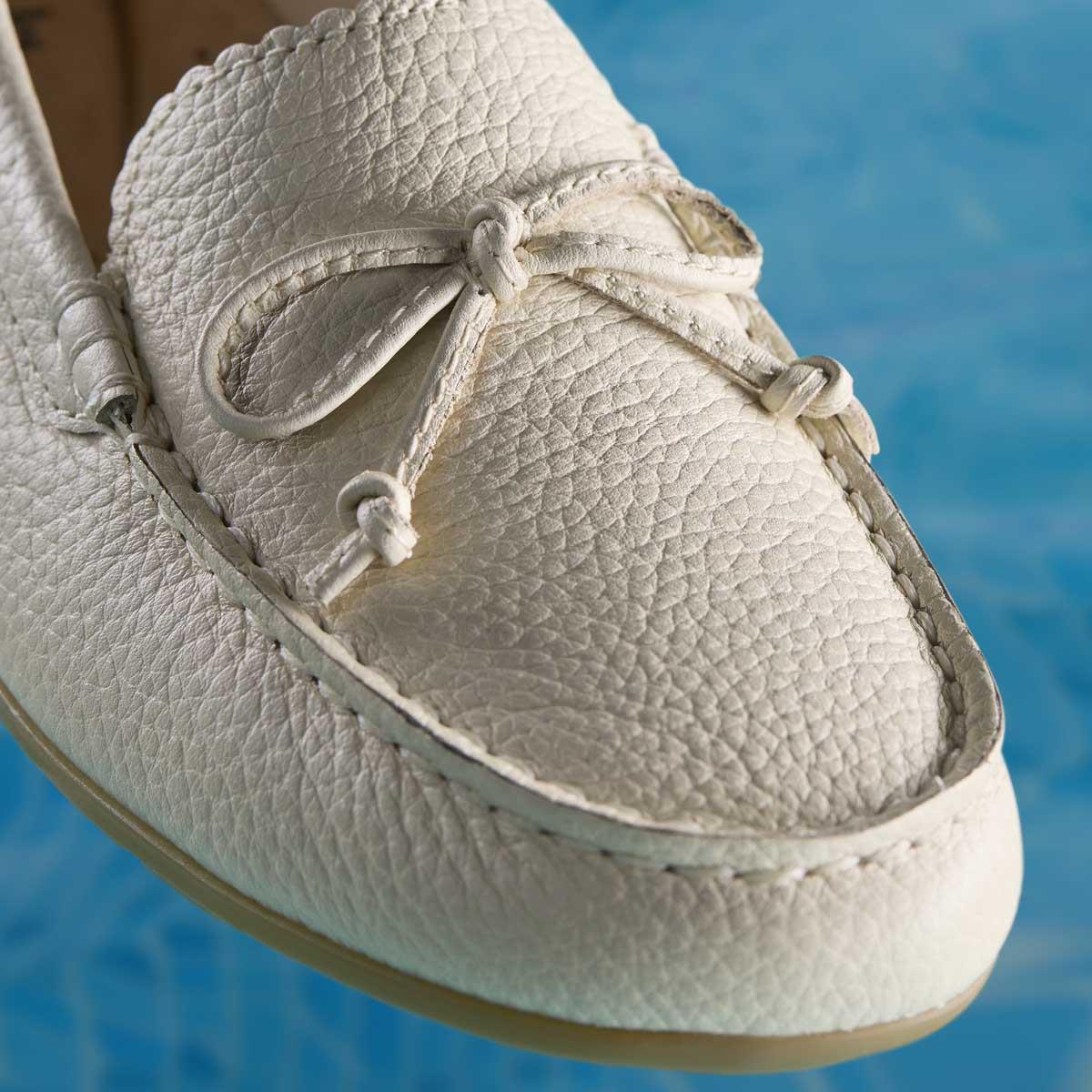 Cream Leather Clarks Womens Elliotte Sail Moccasin Shoes Close Up