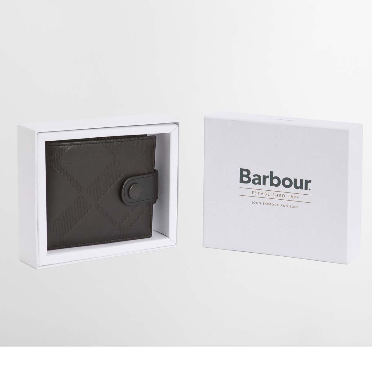Black Barbour Mens Bamburgh Deboss Leather Wallet Boxed