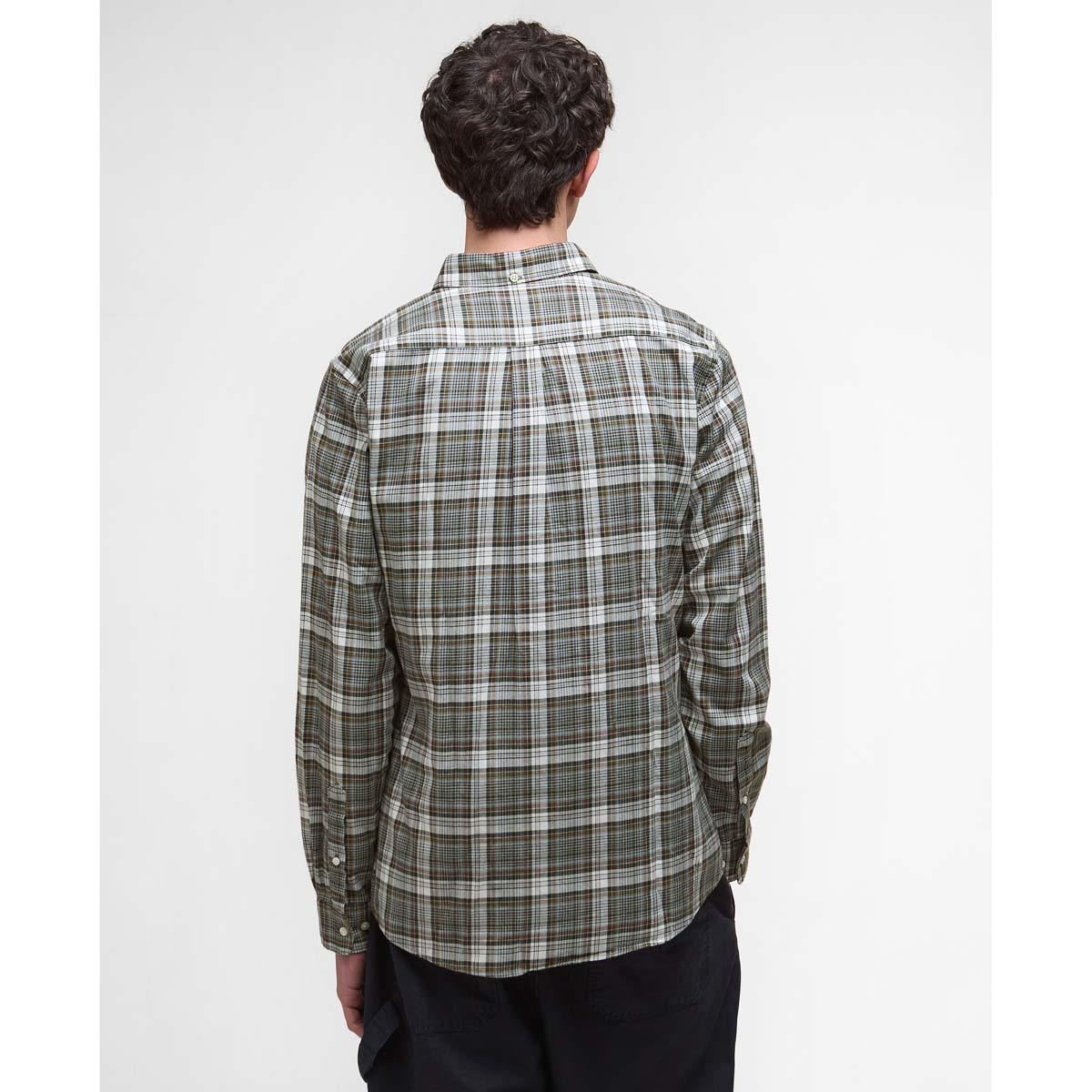 Olive Barbour Mens Mosswood Tailored Checked Shirt Back