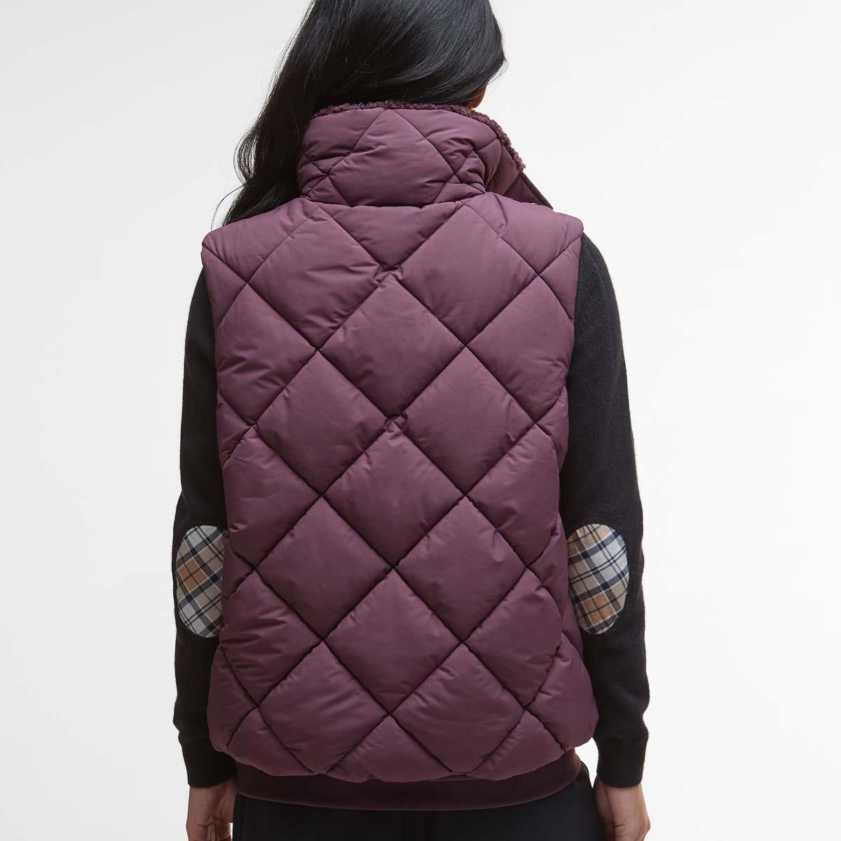 Black Cherry/Muted Tartan Barbour Womens Becky Puffer Gilet back