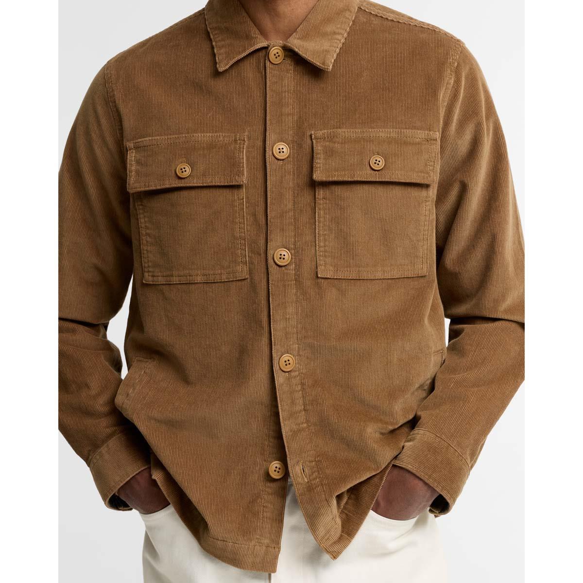 Sandstone Barbour Mens Tartan Trimmed Cord Overshirt Chest