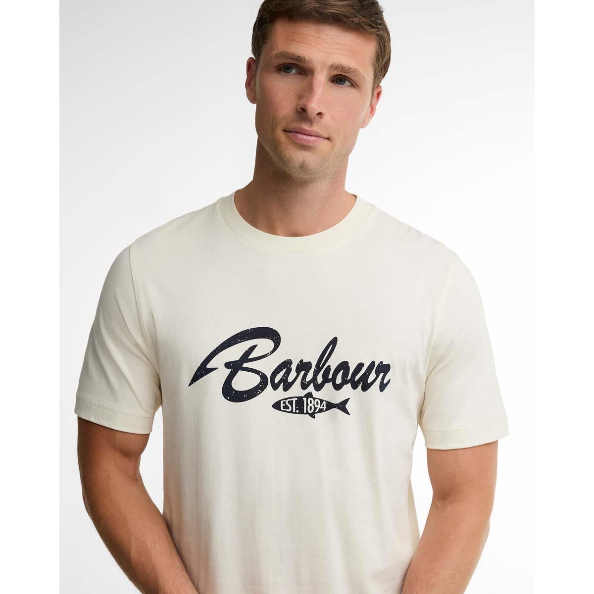 Whisper White Barbour Mens Hook Relaxed Graphic T-Shirt LOGO