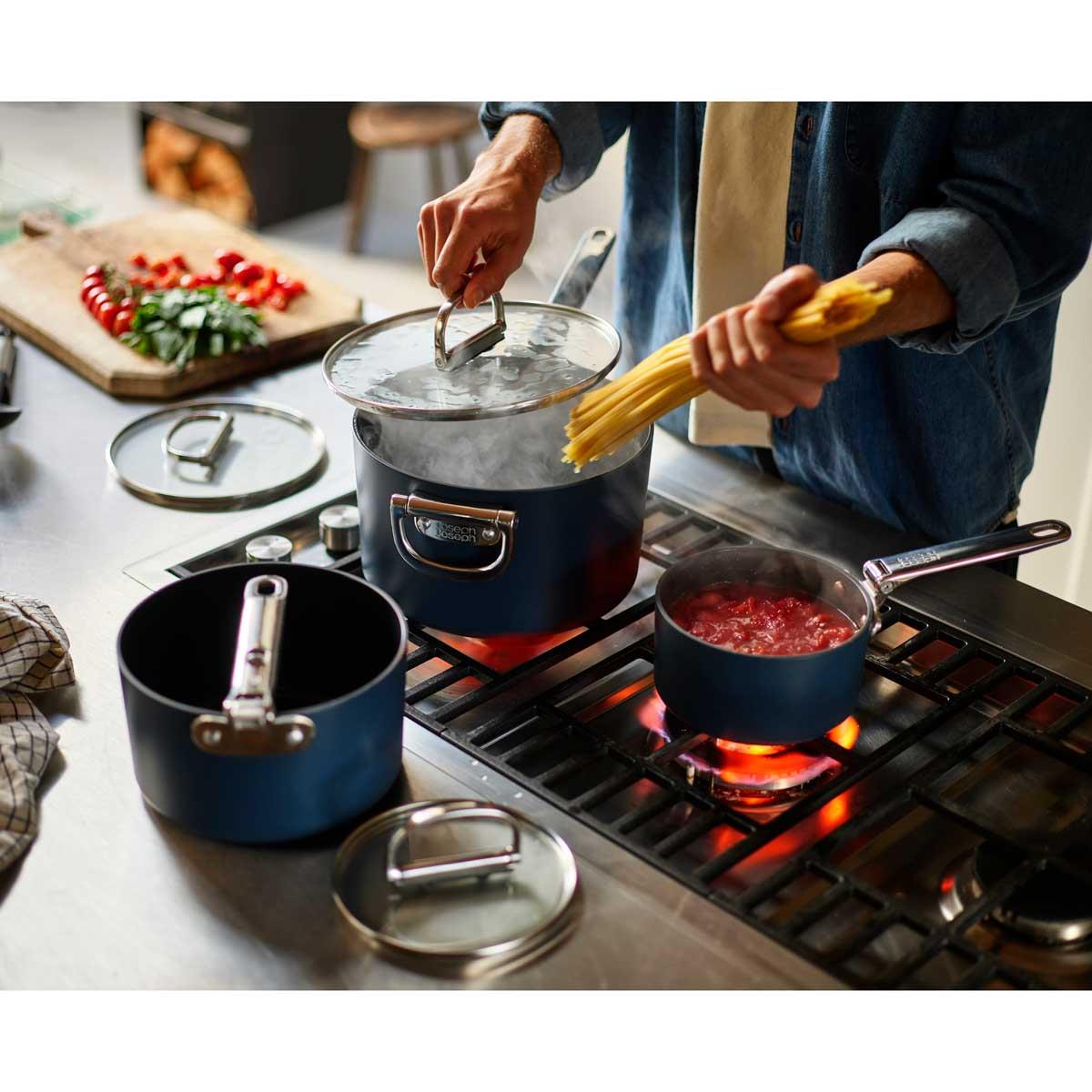 Joseph Joseph Space Folding Handle Ceramic Non-stick 3-piece Saucepan Set Lifestyle