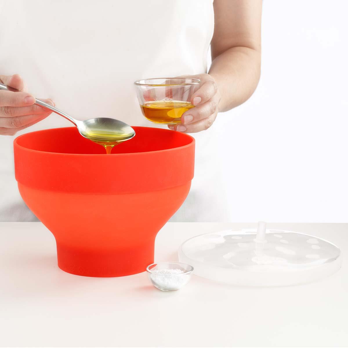 Lekue Microwave Popcorn Maker Adding Ingredients