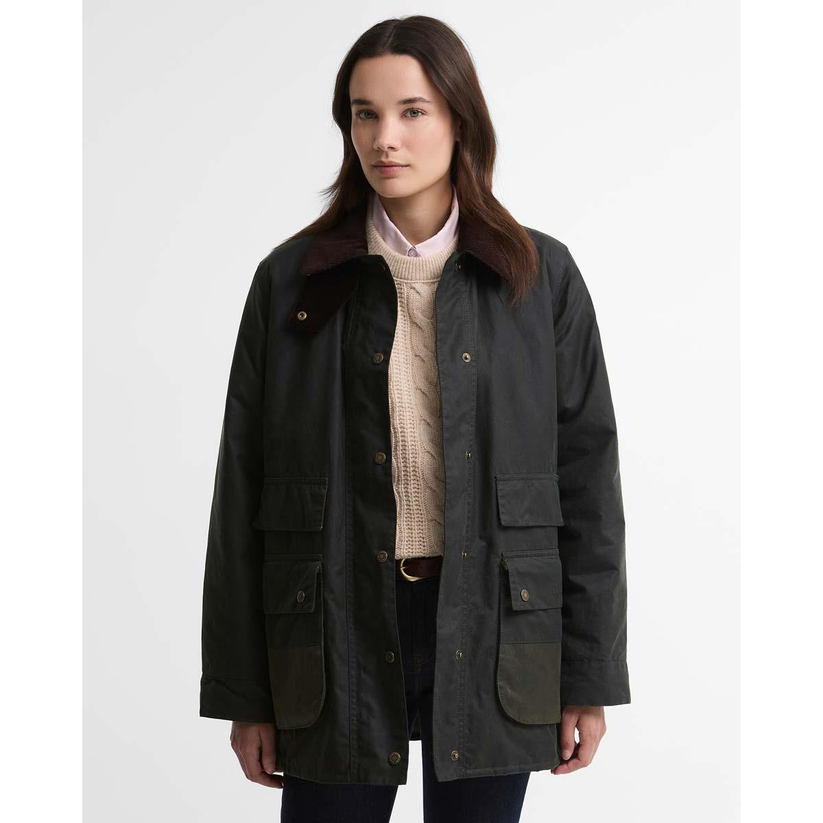 Sage/Classic Barbour Womens Modern Border Wax Jacket Front