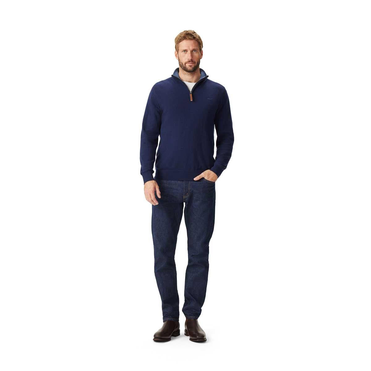 R.M. Williams Mens Ernest 1/4 Zip Merino Knit Jumper on model