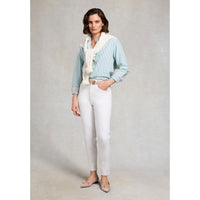 Light Teal Stripe Holland Cooper Womens Oxford Shirt On Model