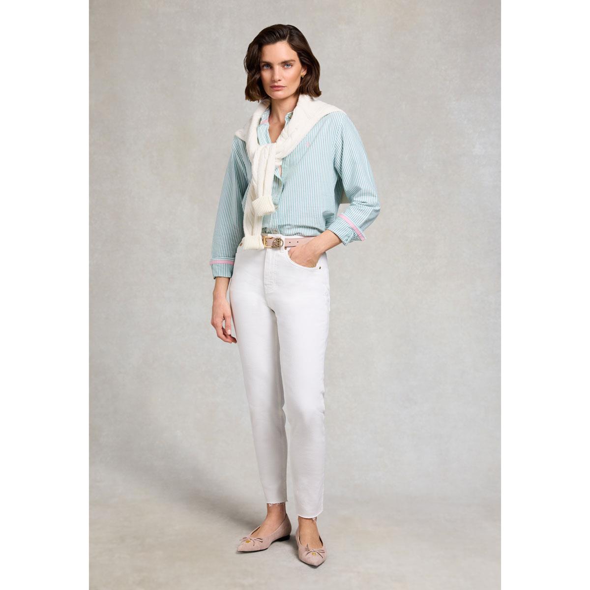 Light Teal Stripe Holland Cooper Womens Oxford Shirt On Model
