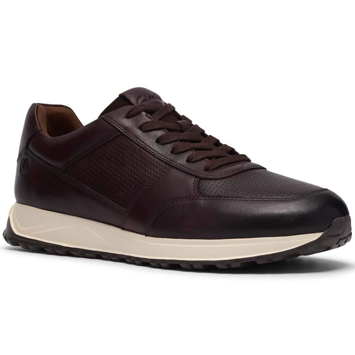 Brown Leather Clarks Mens Radwell Tie Trainers