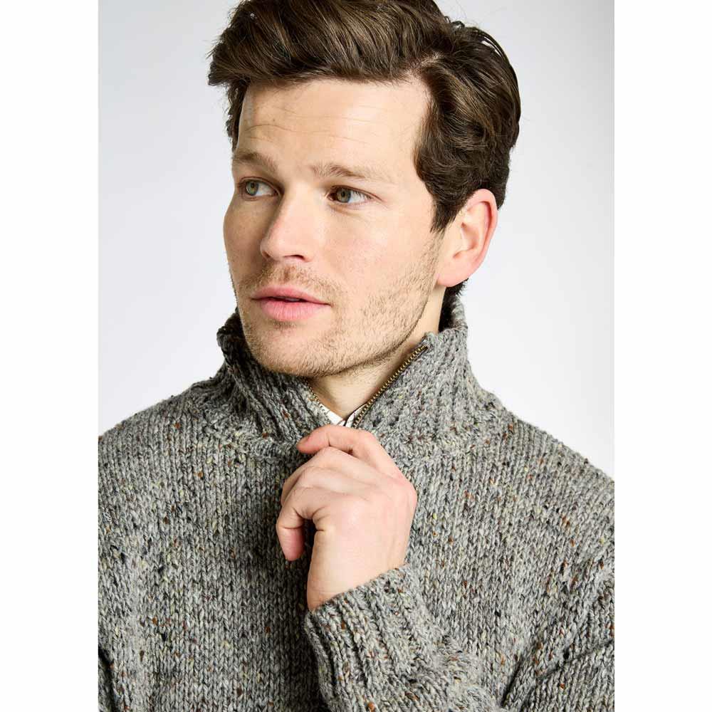 Elk Dubarry Mens Callaghan Zip Neck Wool Jumper On Model Detail