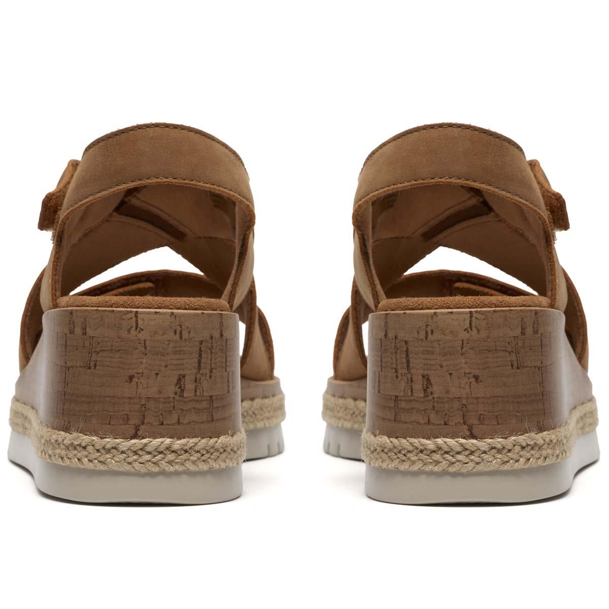 Tan Nubuck Clarks Womens Kidiki Sun Wedge Sandals Heel
