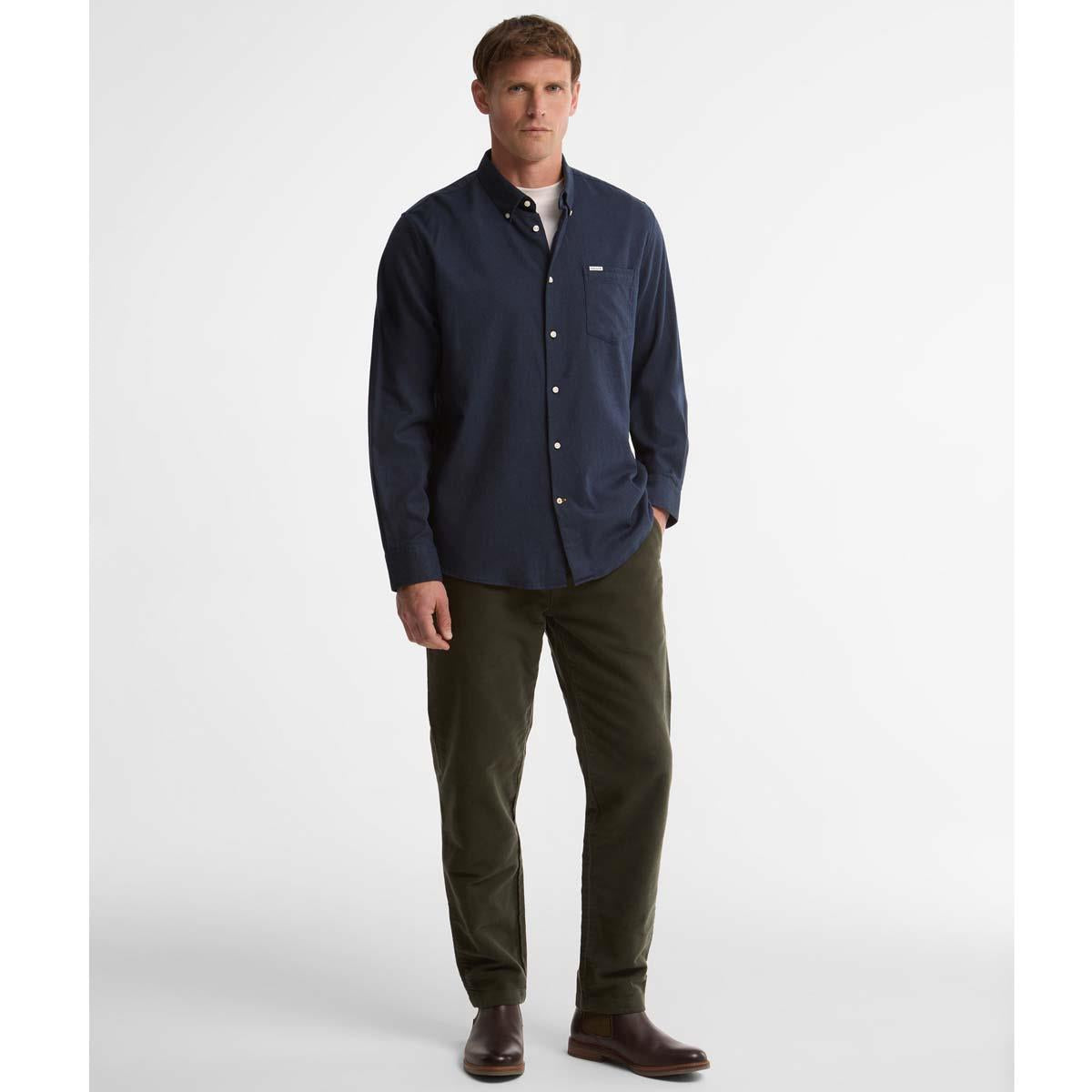 Navy Barbour Mens Sparrowhill Regular Fit Shirt ON MODEL