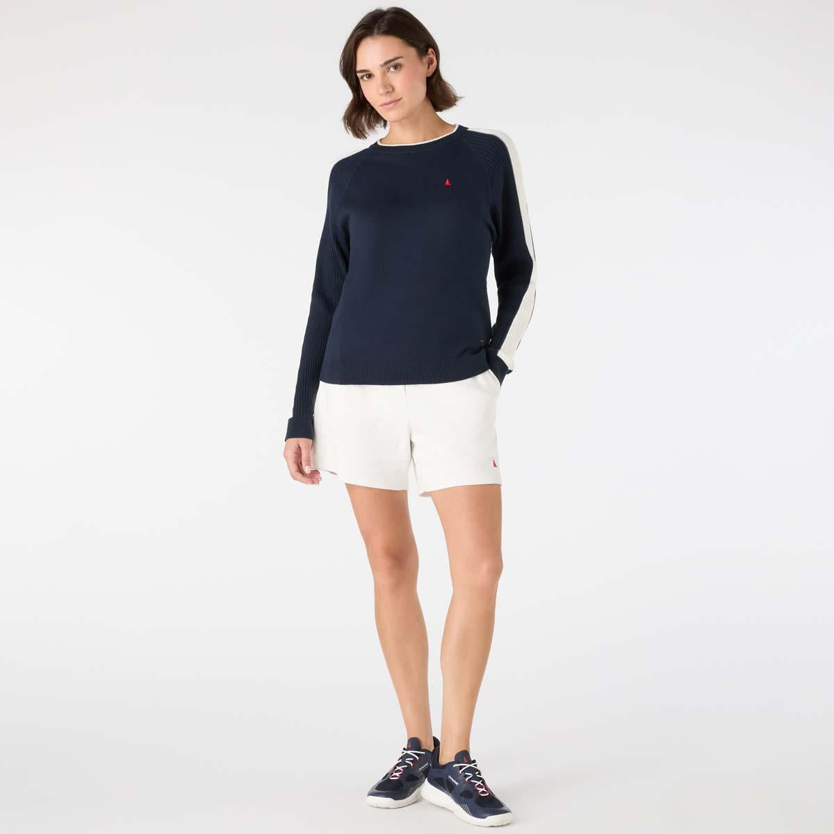 Navy Musto Womens Original Marine Crew Knit on model