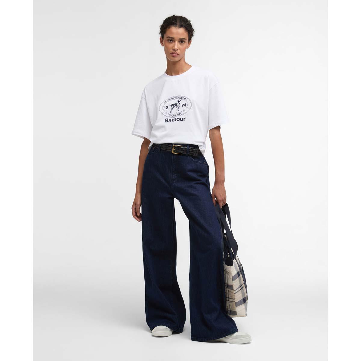 White Barbour Womens Fern T-Shirt on model