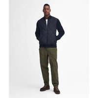 Navy Barbour Men's Newland Zip Through Knitted Jumper On Model