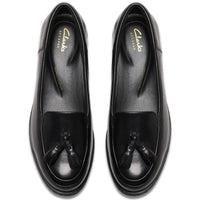 Black Leather Clarks Womens Havisham Edge Loafer Top