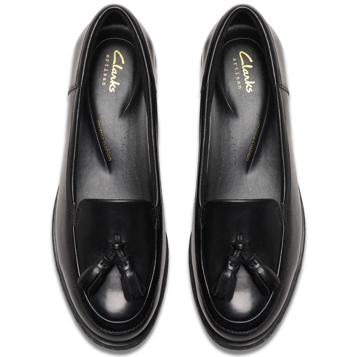 Black Leather Clarks Womens Havisham Edge Loafer Top