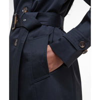 Dark Navy/Hessian Tartan Barbour Womens Short Greta Showerproof Jacket Pocket