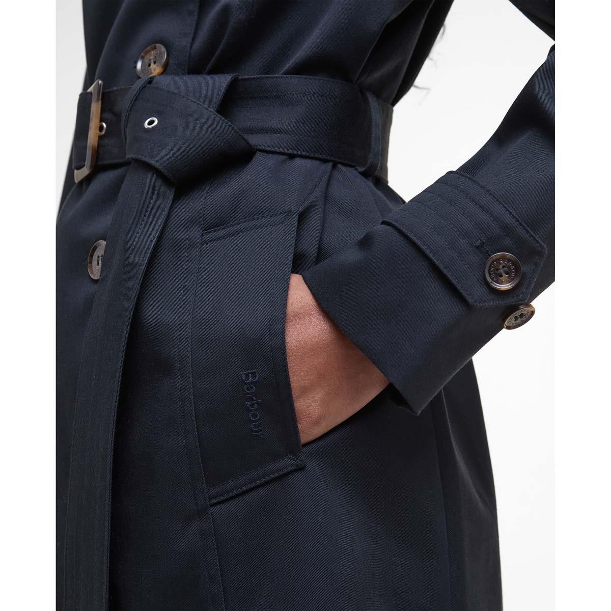 Dark Navy/Hessian Tartan Barbour Womens Short Greta Showerproof Jacket Pocket