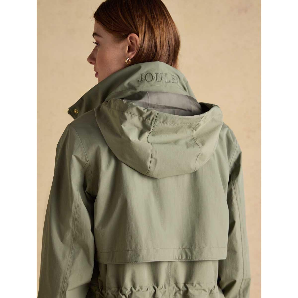 Khaki Green Joules Womens Hensley Longline Waterproof Coat Back