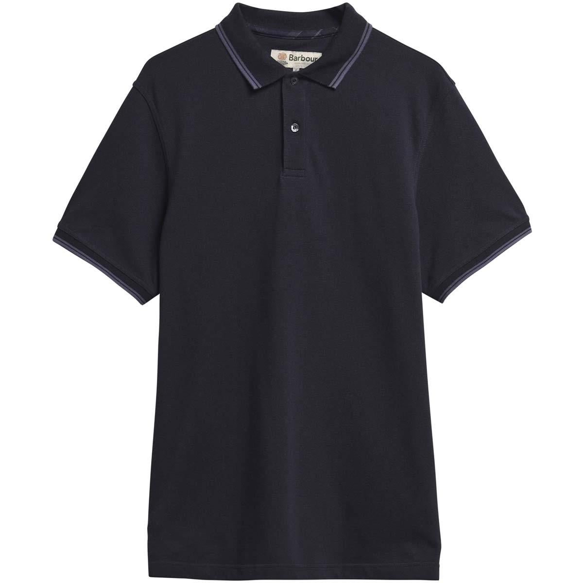 NAVY Barbour Mens Lunan Tartan Trimmed Tailored Polo Shirt