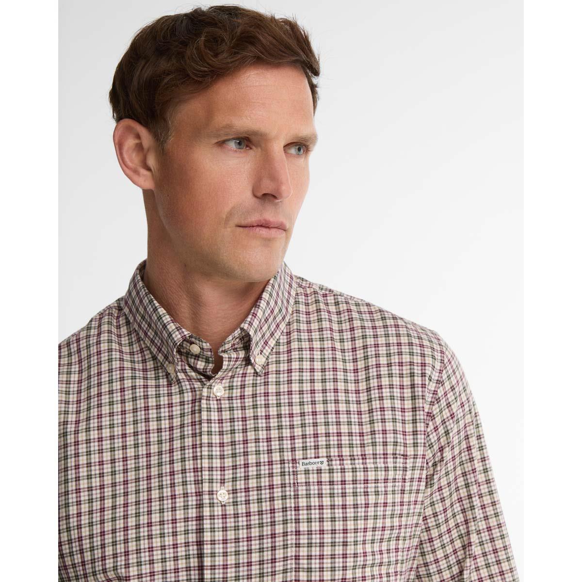 Olive Barbour Mens William Regular Fit Checked Shirt COLLAR