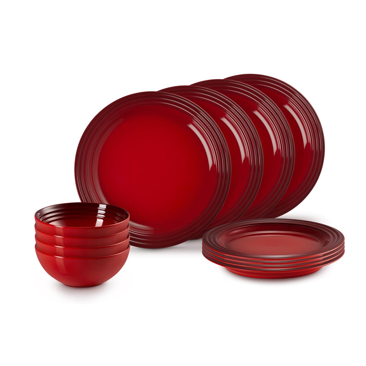 Cerise Le Creuset Stoneware 12 Piece Dinnerware Set