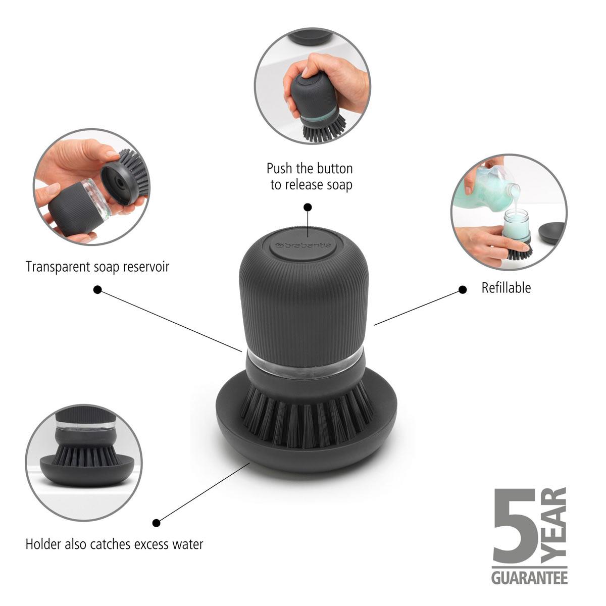 Brabantia SinkSide Soap Dispensing Dish Brush Features