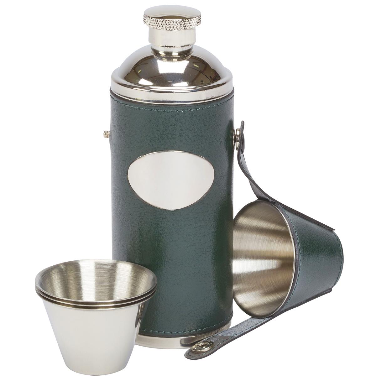 Green David Nickerson 8oz Hunters Leather Flask