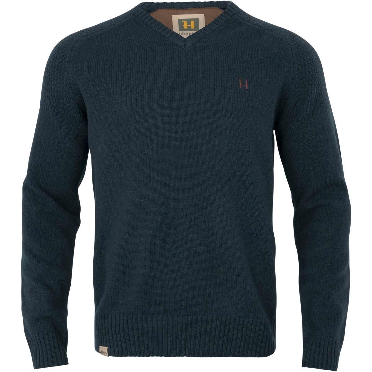 Dark Navy Harkila Mens Vincent Merino V-Neck Pullover